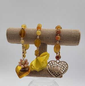 Hand Crafted Beaded Citrine Natural Stone 14k Gold,-Platrd Herat Charm Bracelet.